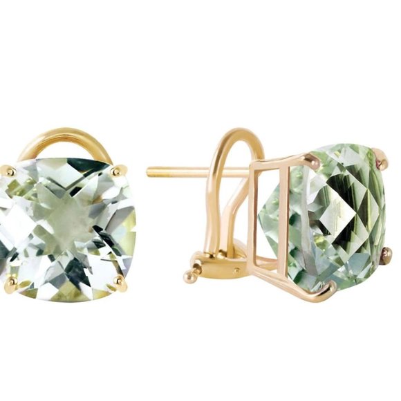 14K Gold French Clips Earrings Green Amethyst - Picture 1 of 2